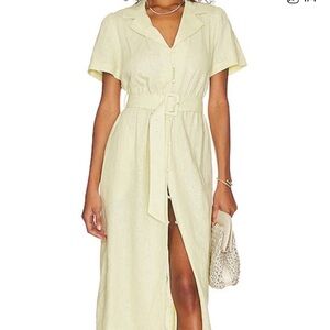 NWT WeWoreWhat Camp Collar Linen Shirt Dress in Yellow